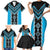 Sky Blue Niho Taniwha Mix Poutama Family Matching Short Sleeve Bodycon Dress and Hawaiian Shirt Unique Taniko Aotearoa