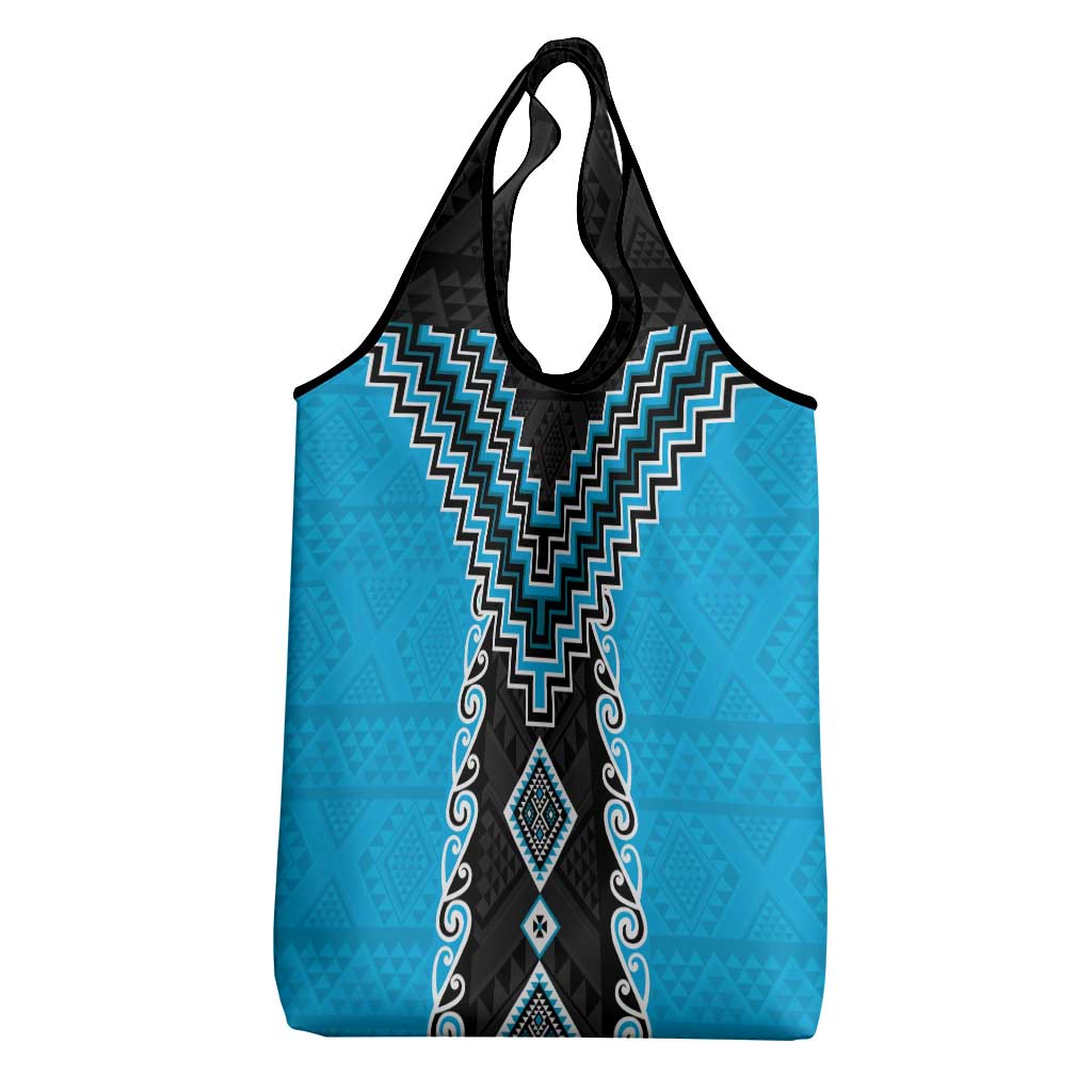 Sky Blue Niho Taniwha Mix Poutama Grocery Bag Unique Taniko Aotearoa LT01 - Polynesian Pride