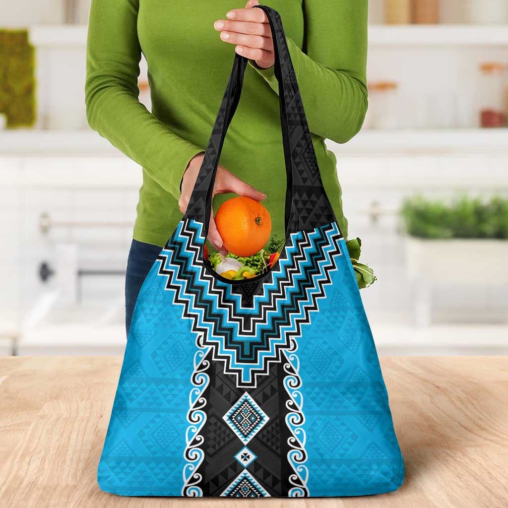 Sky Blue Niho Taniwha Mix Poutama Grocery Bag Unique Taniko Aotearoa LT01 - Polynesian Pride
