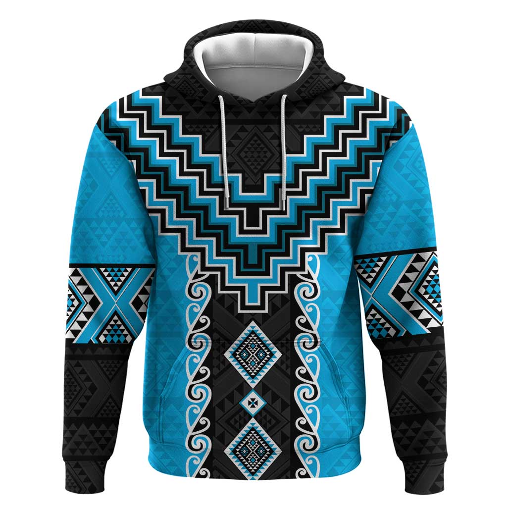 Sky Blue Niho Taniwha Mix Poutama Hoodie Unique Taniko Aotearoa LT01 Pullover Hoodie Sky Blue - Polynesian Pride