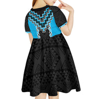 Sky Blue Niho Taniwha Mix Poutama Kid Short Sleeve Dress Unique Taniko Aotearoa LT01 - Polynesian Pride