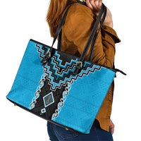 Sky Blue Niho Taniwha Mix Poutama Leather Tote Bag Unique Taniko Aotearoa LT01 - Polynesian Pride