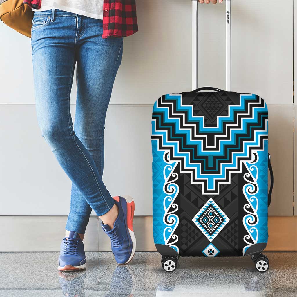 Sky Blue Niho Taniwha Mix Poutama Luggage Cover Unique Taniko Aotearoa LT01 - Polynesian Pride