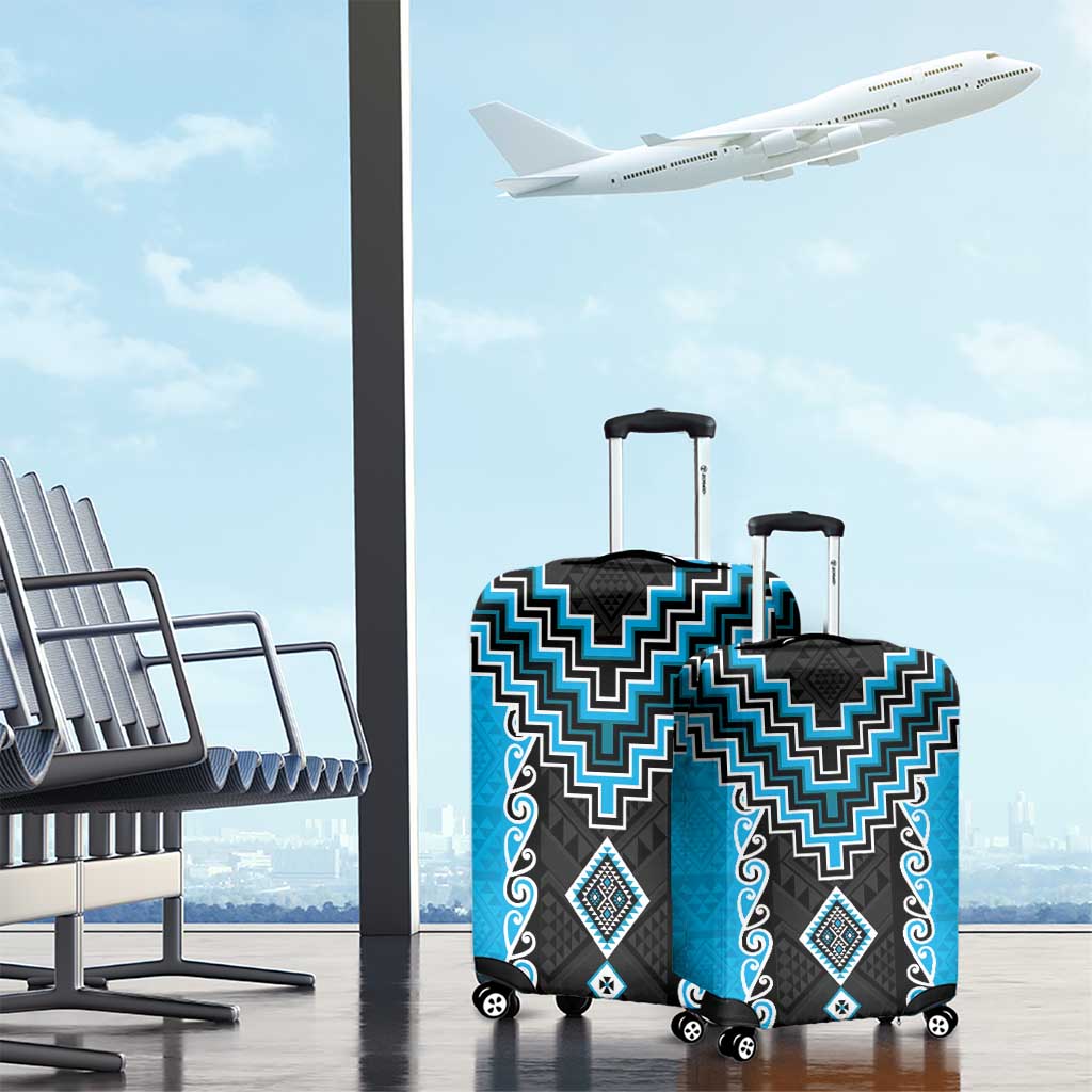 Sky Blue Niho Taniwha Mix Poutama Luggage Cover Unique Taniko Aotearoa LT01 - Polynesian Pride