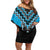 Sky Blue Niho Taniwha Mix Poutama Off Shoulder Short Dress Unique Taniko Aotearoa