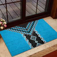 Sky Blue Niho Taniwha Mix Poutama Rubber Doormat Unique Taniko Aotearoa LT01 - Polynesian Pride