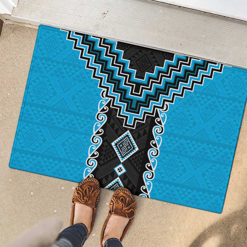 Sky Blue Niho Taniwha Mix Poutama Rubber Doormat Unique Taniko Aotearoa LT01 - Polynesian Pride