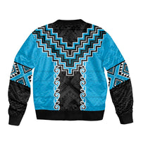 Sky Blue Niho Taniwha Mix Poutama Sleeve Zip Bomber Jacket Unique Taniko Aotearoa LT01 - Polynesian Pride