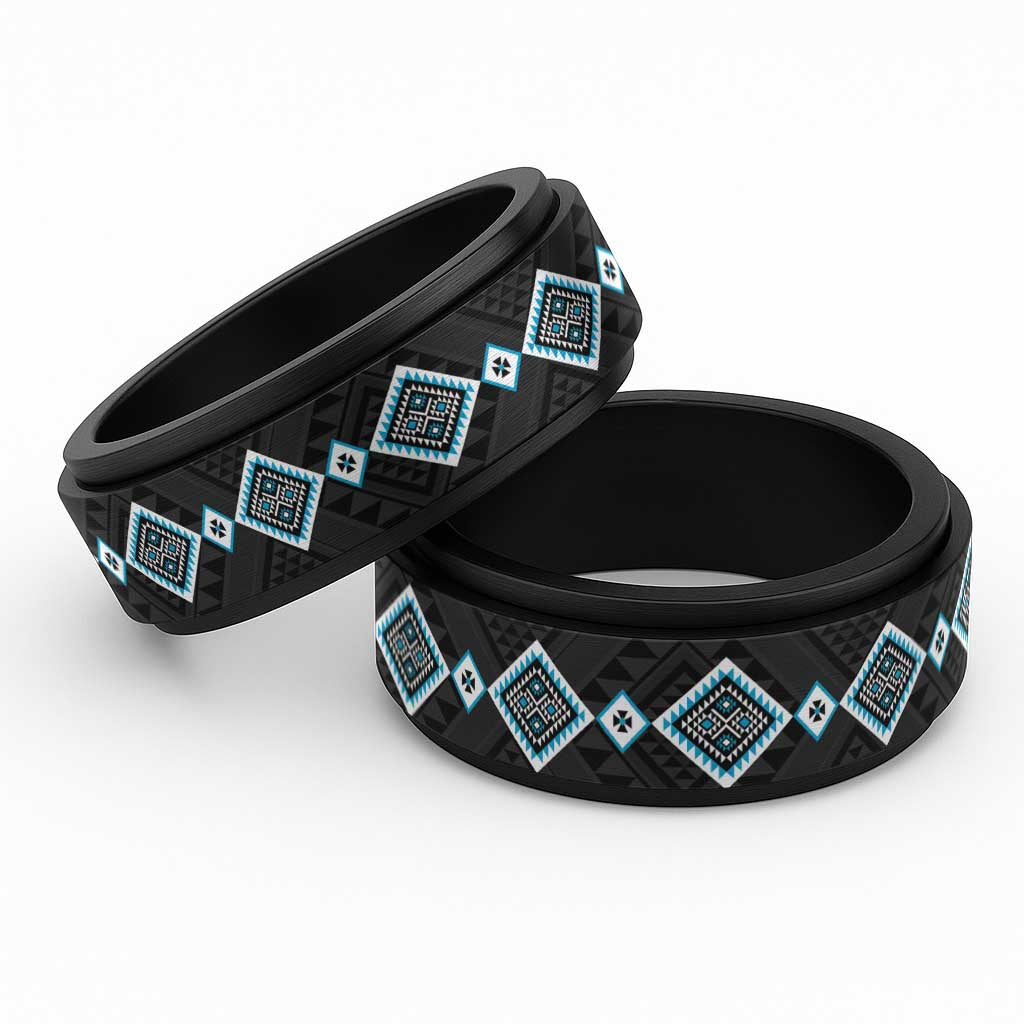Sky Blue Niho Taniwha Mix Poutama Spinner Ring Unique Taniko Aotearoa LT01 Black Sky Blue - Polynesian Pride