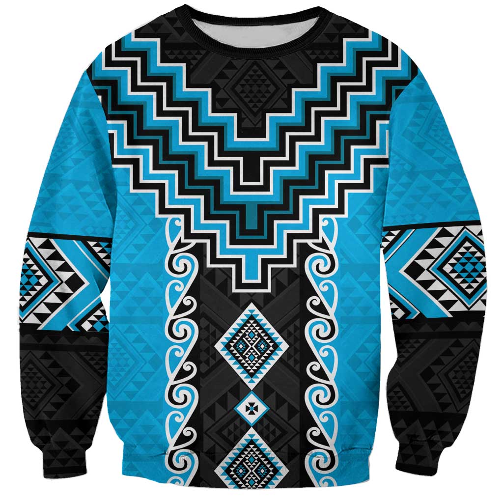 Sky Blue Niho Taniwha Mix Poutama Sweatshirt Unique Taniko Aotearoa LT01 Unisex Sky Blue - Polynesian Pride