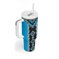 Sky Blue Niho Taniwha Mix Poutama Tumbler With Handle Unique Taniko Aotearoa LT01 - Polynesian Pride