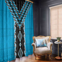 Sky Blue Niho Taniwha Mix Poutama Window Curtain Unique Taniko Aotearoa LT01 - Polynesian Pride
