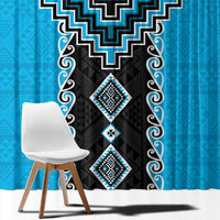 Sky Blue Niho Taniwha Mix Poutama Window Curtain Unique Taniko Aotearoa LT01 - Polynesian Pride