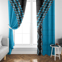 Sky Blue Niho Taniwha Mix Poutama Window Curtain Unique Taniko Aotearoa LT01 - Polynesian Pride