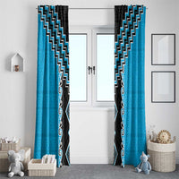 Sky Blue Niho Taniwha Mix Poutama Window Curtain Unique Taniko Aotearoa LT01 - Polynesian Pride