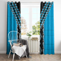 Sky Blue Niho Taniwha Mix Poutama Window Curtain Unique Taniko Aotearoa LT01 - Polynesian Pride