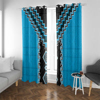 Sky Blue Niho Taniwha Mix Poutama Window Curtain Unique Taniko Aotearoa LT01 With Grommets Sky Blue - Polynesian Pride