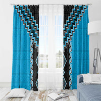 Sky Blue Niho Taniwha Mix Poutama Window Curtain Unique Taniko Aotearoa LT01 - Polynesian Pride