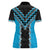 Sky Blue Niho Taniwha Mix Poutama Women Polo Shirt Unique Taniko Aotearoa