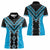 Sky Blue Niho Taniwha Mix Poutama Women Polo Shirt Unique Taniko Aotearoa