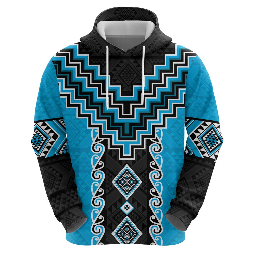 Sky Blue Niho Taniwha Mix Poutama Zip Hoodie Unique Taniko Aotearoa LT01 - Polynesian Pride