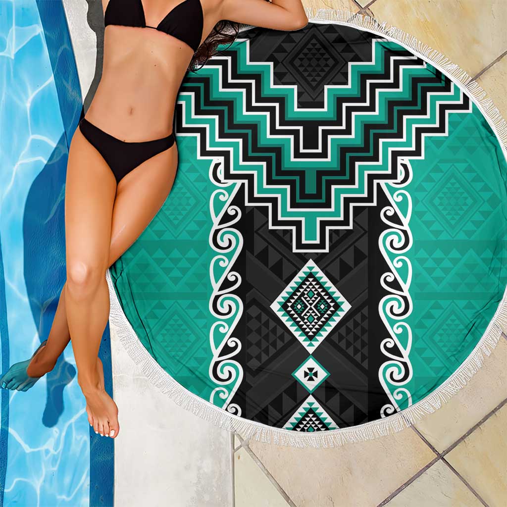 Teal Niho Taniwha Mix Poutama Beach Blanket Unique Taniko Aotearoa LT01 - Polynesian Pride
