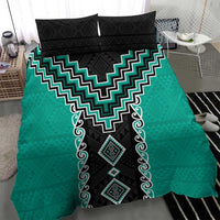 Teal Niho Taniwha Mix Poutama Bedding Set Unique Taniko Aotearoa LT01 - Polynesian Pride