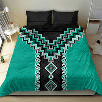Teal Niho Taniwha Mix Poutama Bedding Set Unique Taniko Aotearoa LT01 - Polynesian Pride