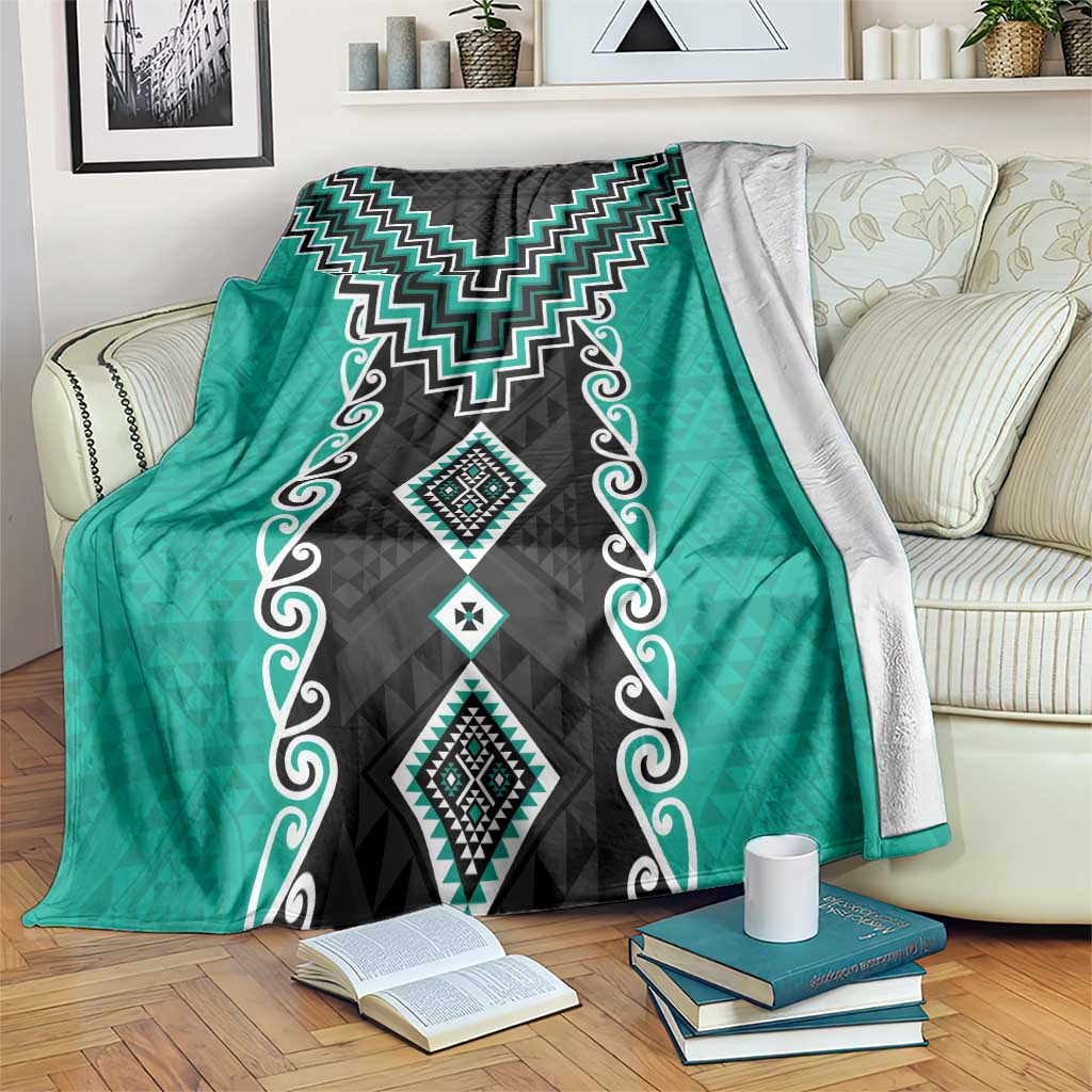 Teal Niho Taniwha Mix Poutama Blanket Unique Taniko Aotearoa LT01 Teal - Polynesian Pride