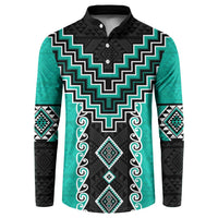 Teal Niho Taniwha Mix Poutama Button Sweatshirt Unique Taniko Aotearoa LT01 Teal - Polynesian Pride