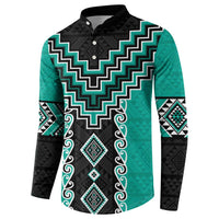 Teal Niho Taniwha Mix Poutama Button Sweatshirt Unique Taniko Aotearoa LT01 - Polynesian Pride
