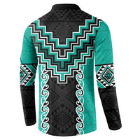 Teal Niho Taniwha Mix Poutama Button Sweatshirt Unique Taniko Aotearoa LT01 - Polynesian Pride