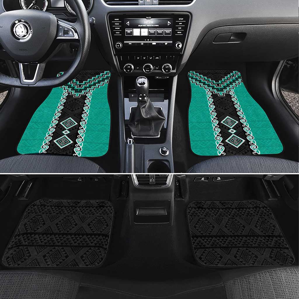 Teal Niho Taniwha Mix Poutama Car Mats Unique Taniko Aotearoa LT01 Set 4pcs Teal - Polynesian Pride