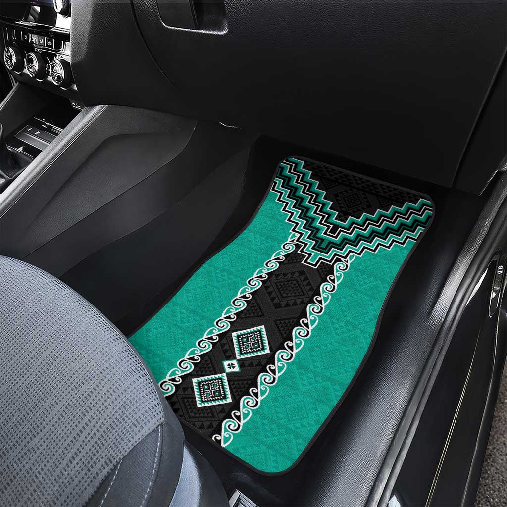 Teal Niho Taniwha Mix Poutama Car Mats Unique Taniko Aotearoa LT01 - Polynesian Pride