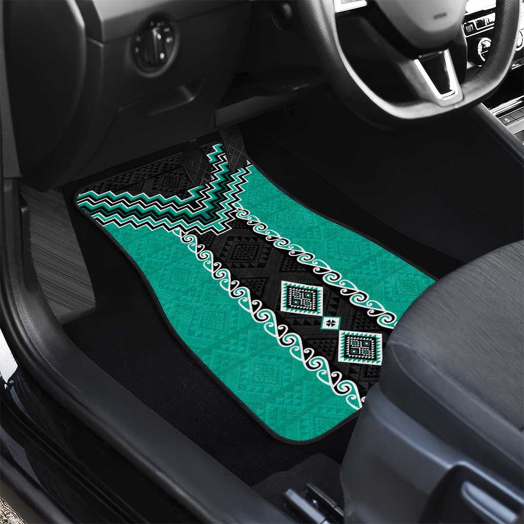 Teal Niho Taniwha Mix Poutama Car Mats Unique Taniko Aotearoa LT01 - Polynesian Pride