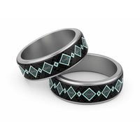 Teal Niho Taniwha Mix Poutama Classic Ring Unique Taniko Aotearoa LT01 Sliver Teal - Polynesian Pride