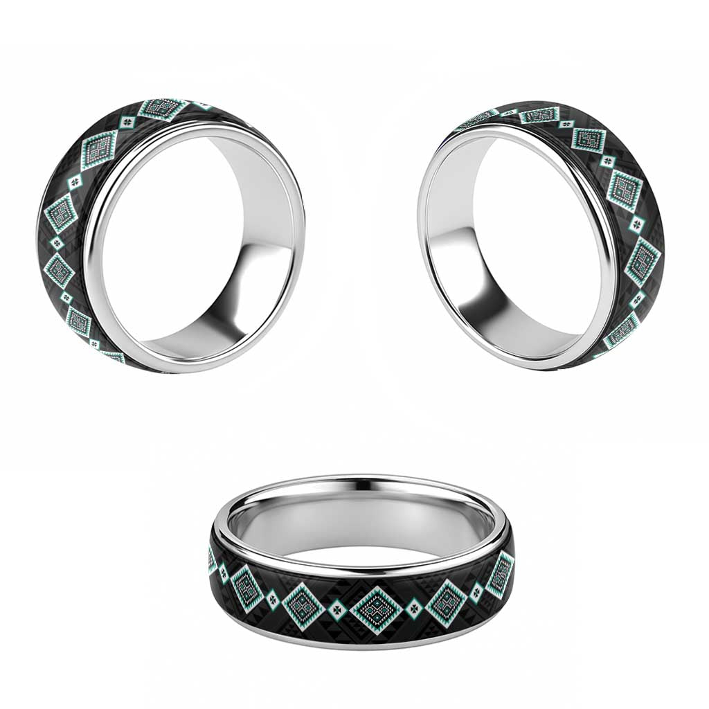 Teal Niho Taniwha Mix Poutama Classic Ring Unique Taniko Aotearoa LT01 - Polynesian Pride