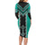 Teal Niho Taniwha Mix Poutama Family Matching Long Sleeve Bodycon Dress and Hawaiian Shirt Unique Taniko Aotearoa