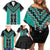 Teal Niho Taniwha Mix Poutama Family Matching Off Shoulder Short Dress and Hawaiian Shirt Unique Taniko Aotearoa