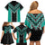 Teal Niho Taniwha Mix Poutama Family Matching Off Shoulder Short Dress and Hawaiian Shirt Unique Taniko Aotearoa