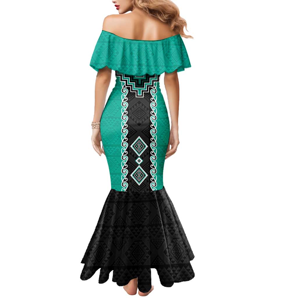 Teal Niho Taniwha Mix Poutama Mermaid Dress Unique Taniko Aotearoa LT01 - Polynesian Pride