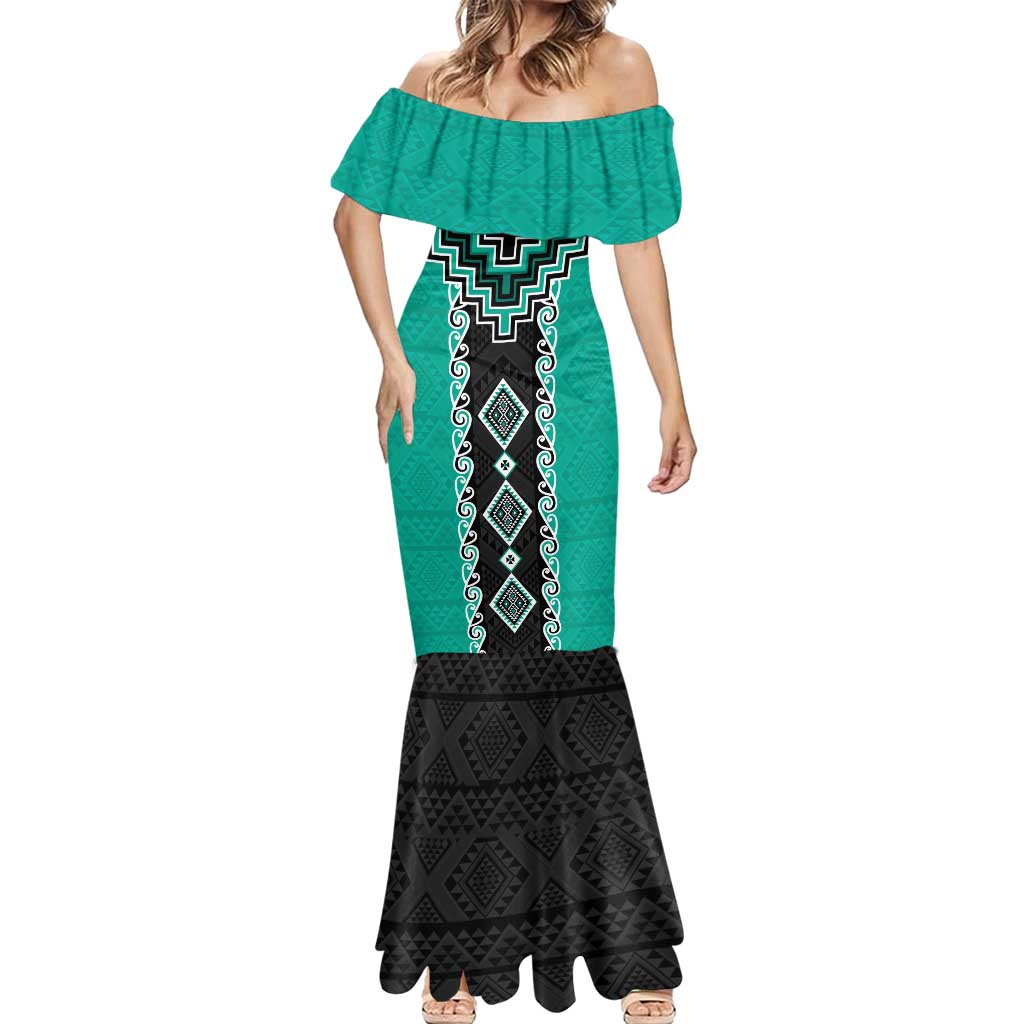 Teal Niho Taniwha Mix Poutama Mermaid Dress Unique Taniko Aotearoa LT01 - Polynesian Pride