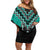 Teal Niho Taniwha Mix Poutama Off Shoulder Short Dress Unique Taniko Aotearoa