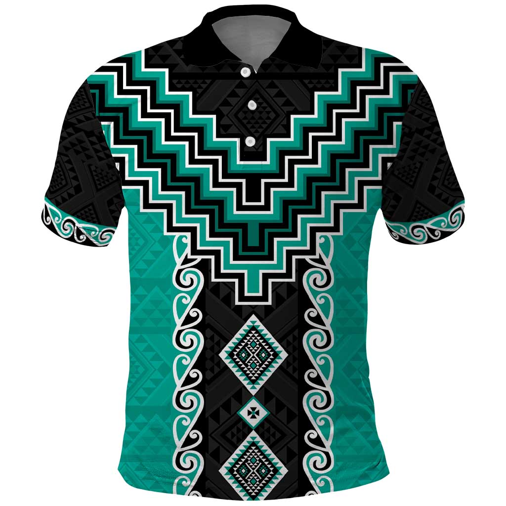 Teal Niho Taniwha Mix Poutama Polo Shirt Unique Taniko Aotearoa LT01 Teal - Polynesian Pride