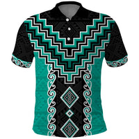 Teal Niho Taniwha Mix Poutama Polo Shirt Unique Taniko Aotearoa LT01 Teal - Polynesian Pride