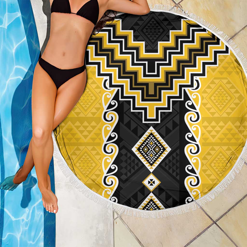 Yellow Niho Taniwha Mix Poutama Beach Blanket Unique Taniko Aotearoa LT01 - Polynesian Pride