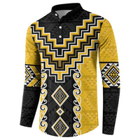 Yellow Niho Taniwha Mix Poutama Button Sweatshirt Unique Taniko Aotearoa LT01 - Polynesian Pride