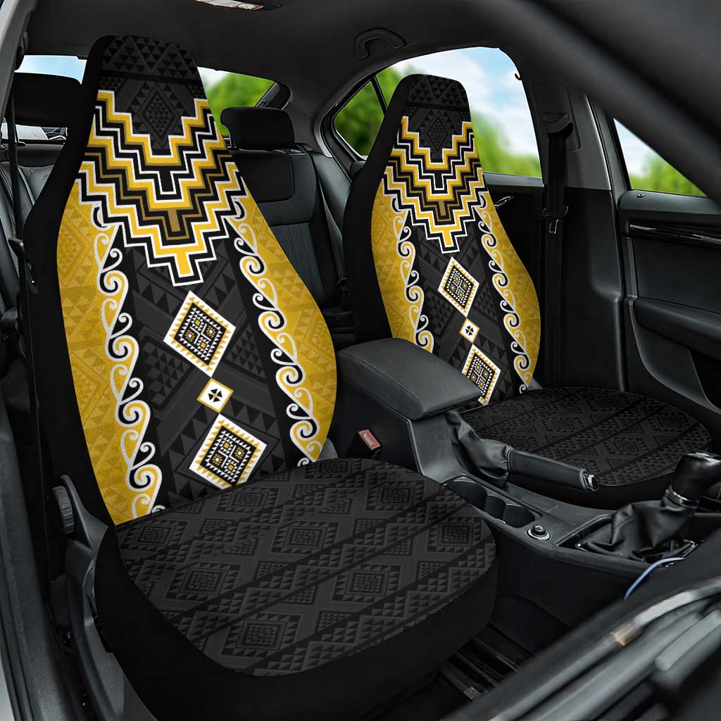Yellow Niho Taniwha Mix Poutama Car Seat Cover Unique Taniko Aotearoa LT01 One Size Yellow - Polynesian Pride