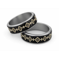 Yellow Niho Taniwha Mix Poutama Classic Ring Unique Taniko Aotearoa LT01 Sliver Yellow - Polynesian Pride