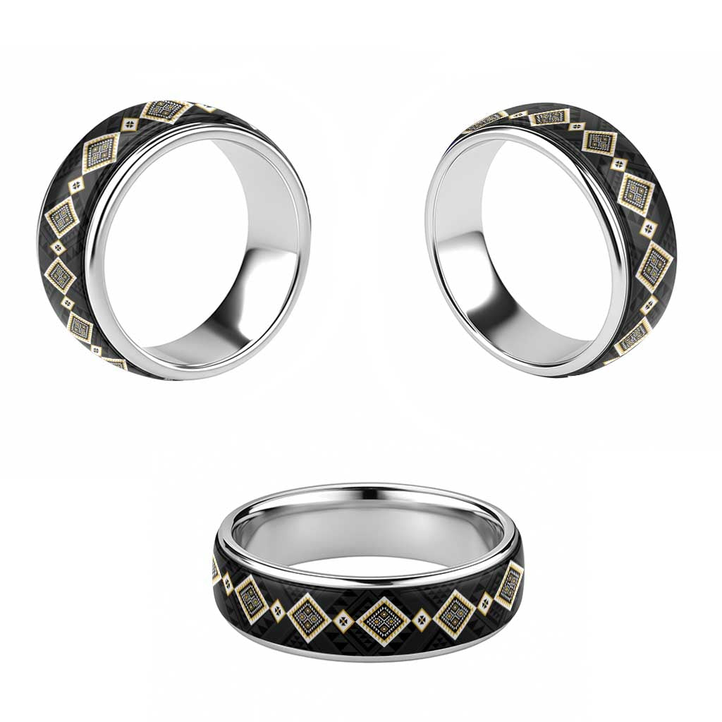 Yellow Niho Taniwha Mix Poutama Classic Ring Unique Taniko Aotearoa LT01 - Polynesian Pride